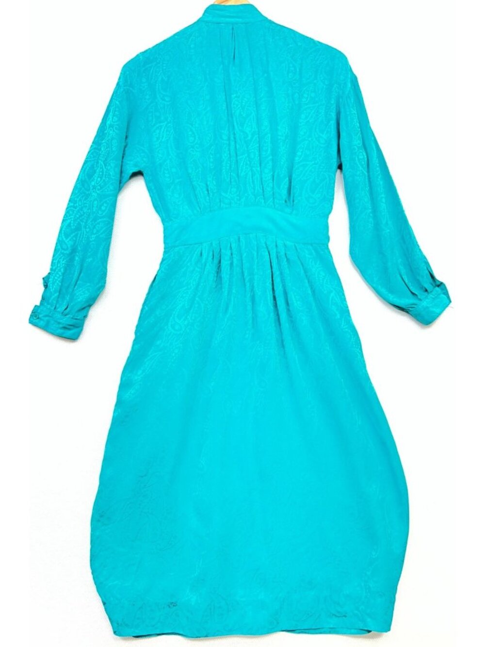 Vintage Neiman Marcus Women's Silk Button-Front Midi Dress Sz 6 Teal Paisley - Picture 2 of 12